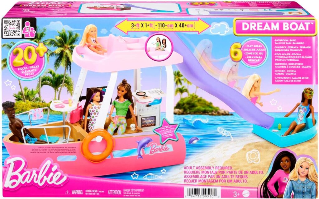 Barbie Toy Boat Playset, Dream Boat with 20+ Pieces Including Pool, Slide  Dolphin, Ocean-Themed Accessories
