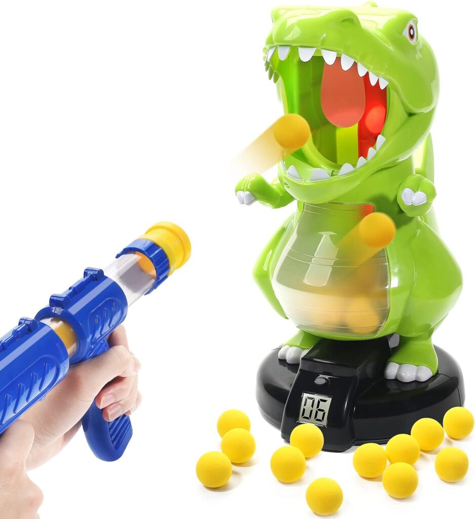 EagleStone Dinosaur Shooting Toys for Boys 5 6 7 8 9 Years Old, Electronic Kids Target Games w/ Air Pump Gun, LCD Score Record, Sound, 24 Foam Balls, Birthday Party Favor,Christmas Gifts for Toddlers