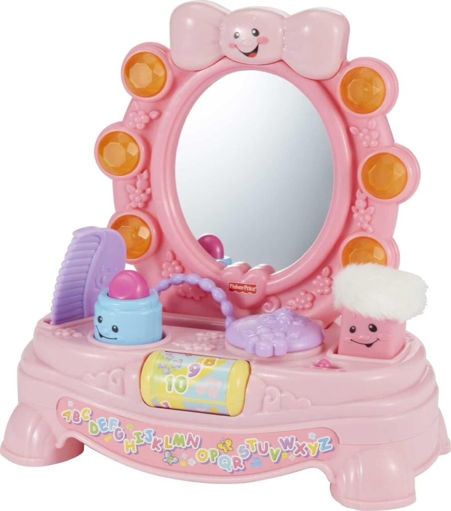Fisher-Price Laugh  Learn Baby Toy, Magical Musical Mirror, Pretend Vanity Set with Light Sounds and Learning Songs for Infant to Toddler