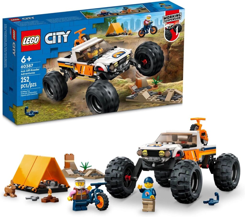 LEGO City 4x4 Off-Roader Adventures 60387 Building Toy - Camping Set Including Monster Truck Style Car with Working Suspension and Mountain Bikes, 2 Minifigures, Vehicle Toy for Kids Ages 6+
