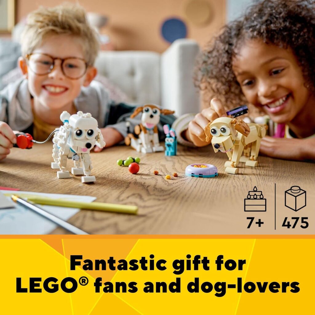 LEGO Creator 3 in 1 Adorable Dogs Building Toy Set, Small Toys for Dog Lovers, Build a Beagle, Poodle, and Labrador or Rebuild into Dachshund, Husky, Pug, or Mini Schnauzer, 31137