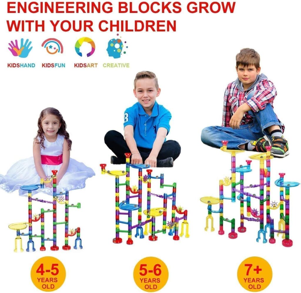 Meland Marble Run - 132Pcs Marble Maze Game Building Toy for Kid, Marble Track Race SetSTEM Learning Toy Gift for Boy Girl Age 4 5 6 7 8 9+ (102 Translucent Marbulous Pcs  30 Glass Marbles)