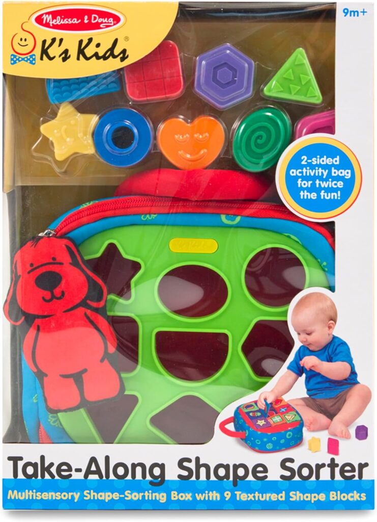 Melissa  Doug Ks Kids Take-Along Shape Sorter Baby Toy With 2-Sided Activity Bag and 9 Textured Shape Blocks - Sensory / Travel /Toys For Toddlers And Infants