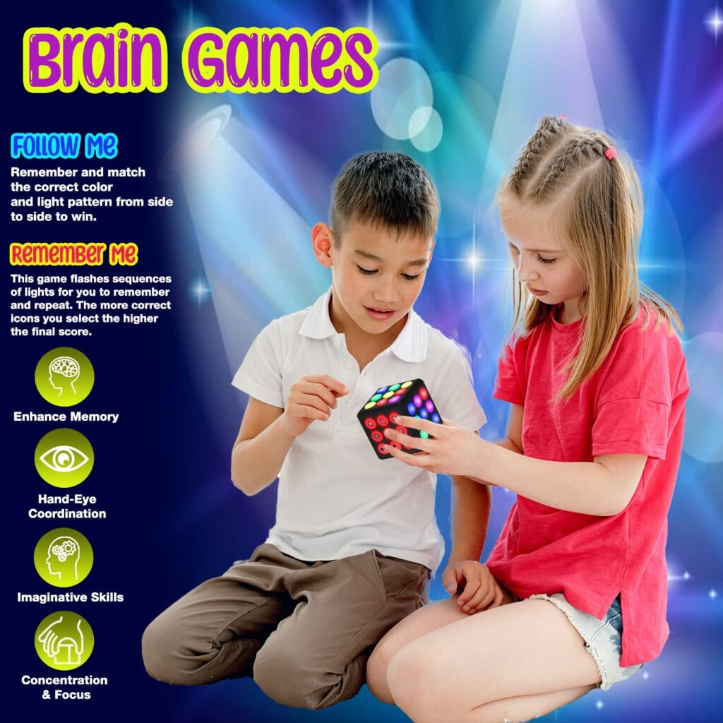 PlayRoute Electronic Brain  Memory Game Cube - Fun Toy Gift Ideas for Ages 6-12+ Year Old Boy  Girl - Cool Toys for Boys and Girls - Handheld Games Gifts for Kids and Teens