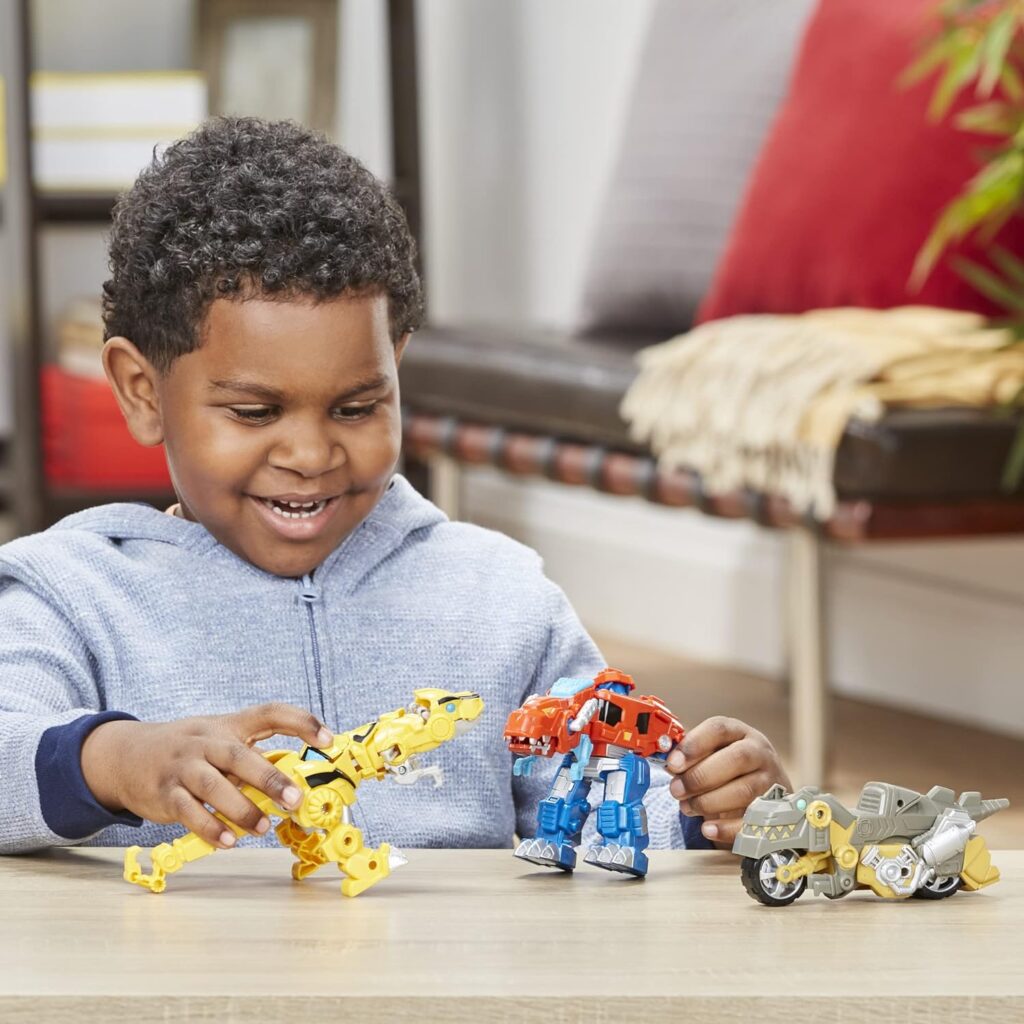 Transformers Playskool Primal Team-Up 3-Pack with Optimus Prime,Bumblebee, and Grimlock Converting Dinosaur Figures, 4.5-Inch Toys, Ages 3 and Up (Amazon Exclusive)