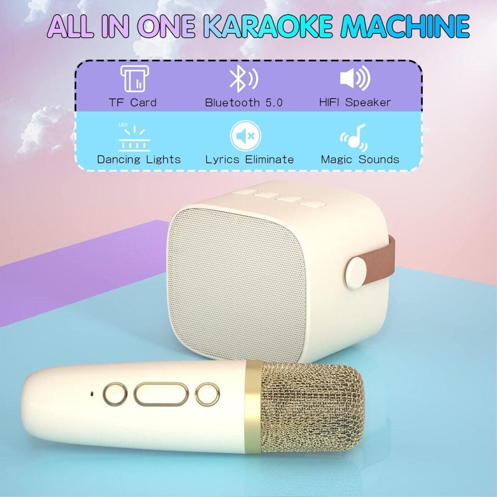 YLL Kids Karaoke Machine, Portable Bluetooth Speaker with Wireless Microphone for Kids, Toys for Girls 4, 5, 6, 7, 8, 9, 10 +Year Old (Lightpink)
