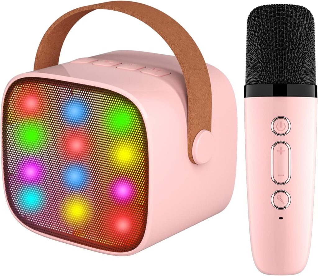 YLL Kids Karaoke Machine, Portable Bluetooth Speaker with Wireless Microphone for Kids, Toys for Girls 4, 5, 6, 7, 8, 9, 10 +Year Old (Lightpink)